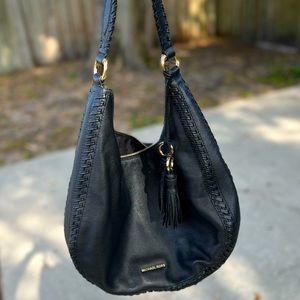 NWOT‼️ Michael Kors black leather boho satchel bag with gold accents